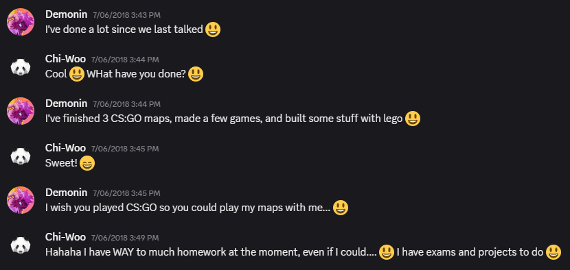 Screenshot of an old discord conversation